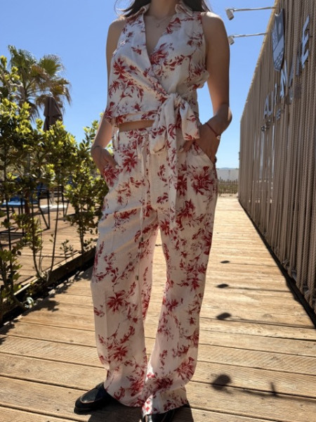 PANTALONI FIORI ROSSI LINO EUFORIA