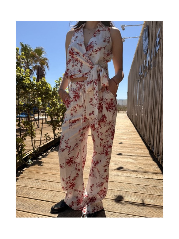 PANTALONI FIORI ROSSI LINO EUFORIA