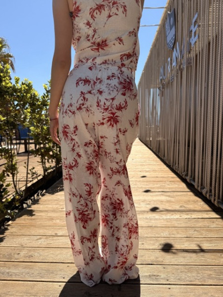 PANTALONI FIORI ROSSI LINO EUFORIA