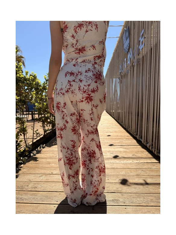 PANTALONI FIORI ROSSI LINO EUFORIA