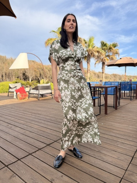 ABITO LUNGO MANICHE KIMONO GIGLIO VERDE EUFORIA