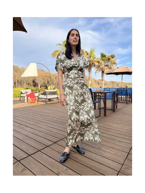ABITO LUNGO MANICHE KIMONO GIGLIO VERDE EUFORIA