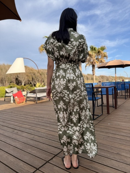 ABITO LUNGO MANICHE KIMONO GIGLIO VERDE EUFORIA