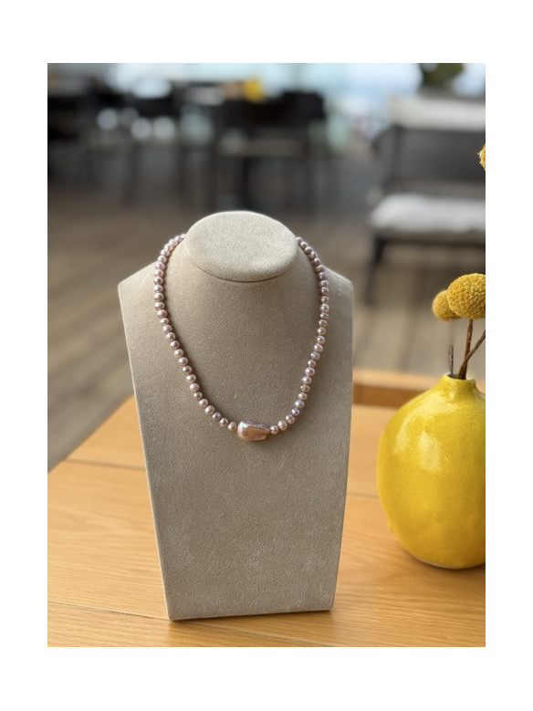 COLLANA PERLE ROSA E CIONDOLO BUCCARELLO