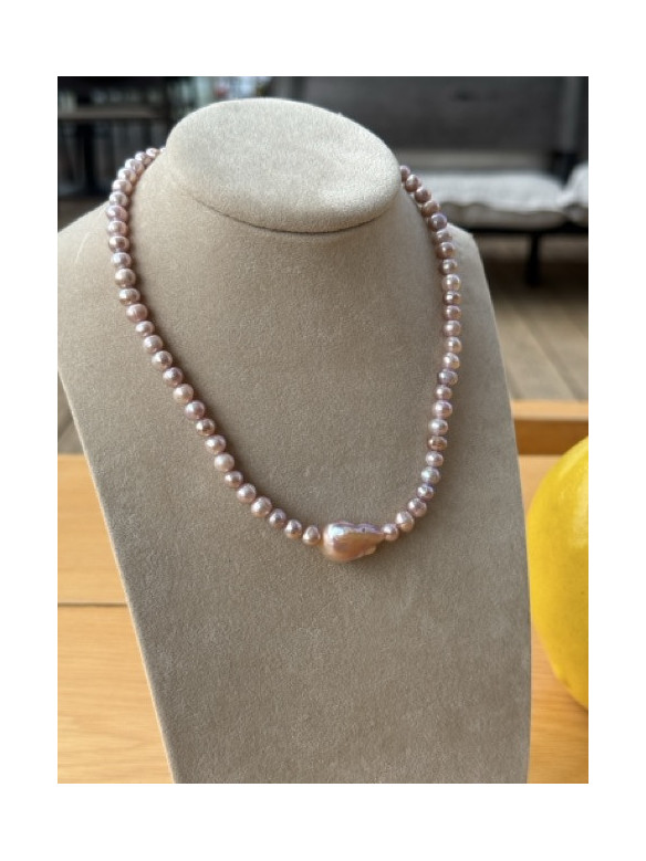 COLLANA PERLE ROSA E CIONDOLO BUCCARELLO