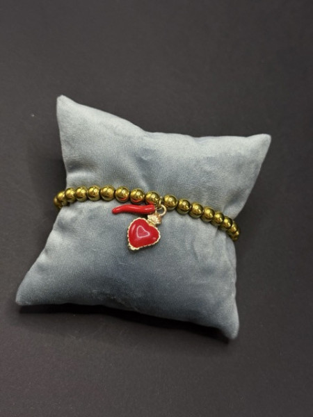 BRACCIALE PALLINATO CUORE E CORNO LAPILLI